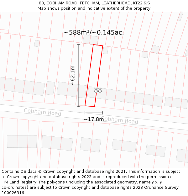 88, COBHAM ROAD, FETCHAM, LEATHERHEAD, KT22 9JS: Plot and title map