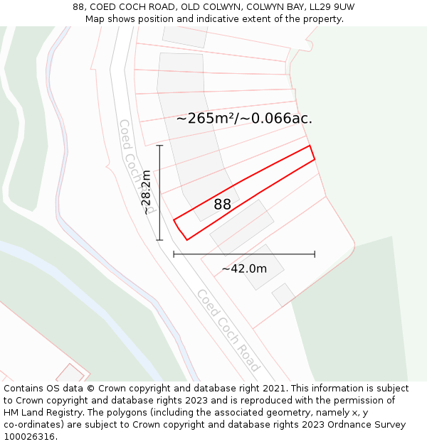 88, COED COCH ROAD, OLD COLWYN, COLWYN BAY, LL29 9UW: Plot and title map