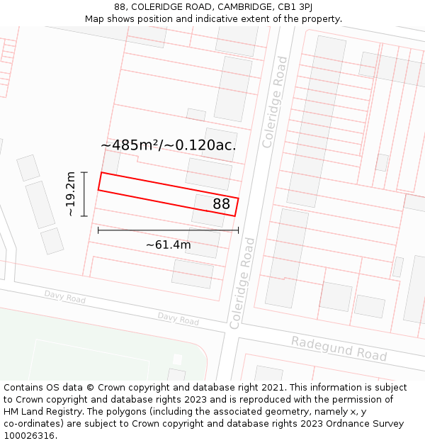 88, COLERIDGE ROAD, CAMBRIDGE, CB1 3PJ: Plot and title map