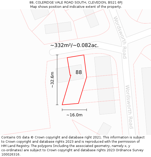 88, COLERIDGE VALE ROAD SOUTH, CLEVEDON, BS21 6PJ: Plot and title map