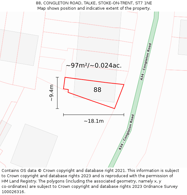 88, CONGLETON ROAD, TALKE, STOKE-ON-TRENT, ST7 1NE: Plot and title map