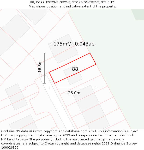 88, COPPLESTONE GROVE, STOKE-ON-TRENT, ST3 5UD: Plot and title map