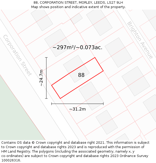 88, CORPORATION STREET, MORLEY, LEEDS, LS27 9LH: Plot and title map