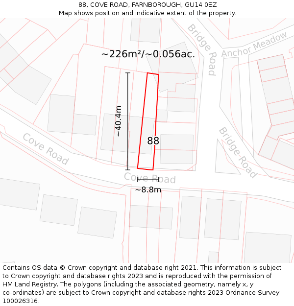 88, COVE ROAD, FARNBOROUGH, GU14 0EZ: Plot and title map