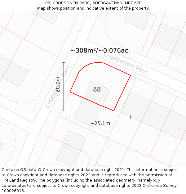 88, CROESONEN PARC, ABERGAVENNY, NP7 6PF: Plot and title map