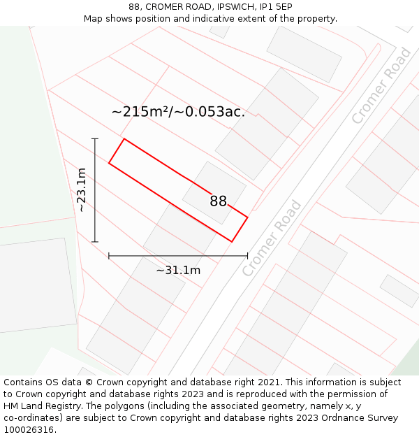 88, CROMER ROAD, IPSWICH, IP1 5EP: Plot and title map