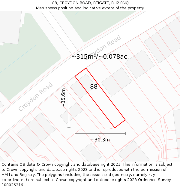 88, CROYDON ROAD, REIGATE, RH2 0NQ: Plot and title map