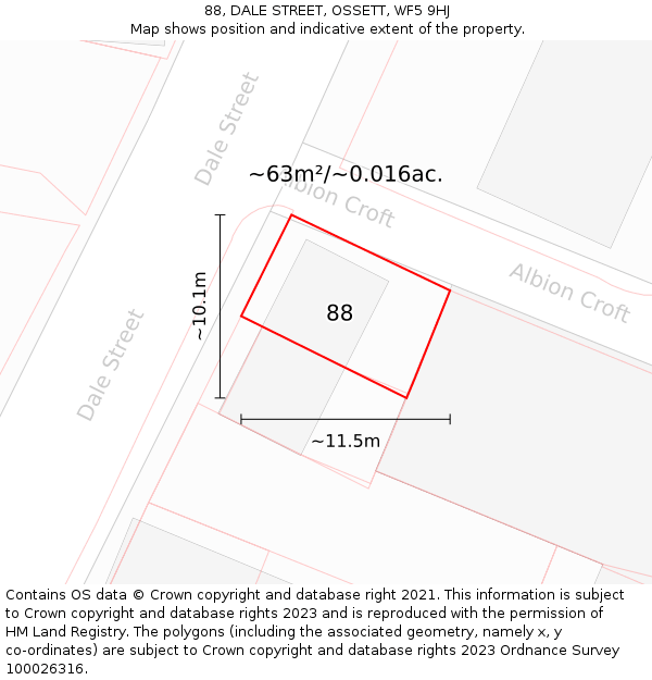 88, DALE STREET, OSSETT, WF5 9HJ: Plot and title map