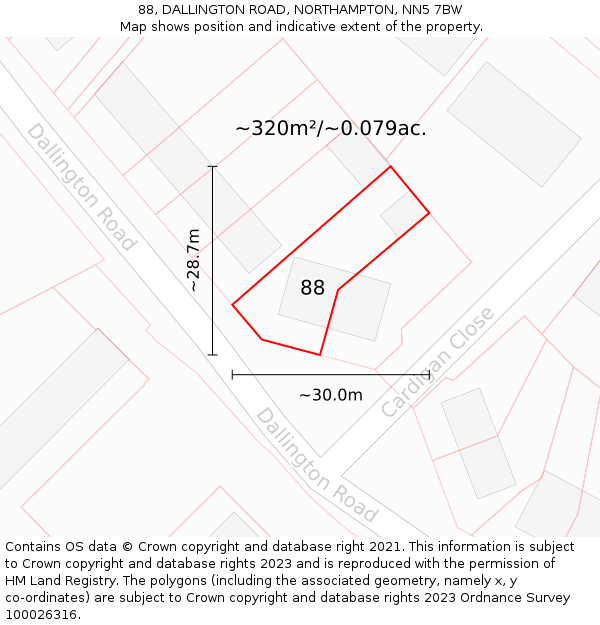 88, DALLINGTON ROAD, NORTHAMPTON, NN5 7BW: Plot and title map