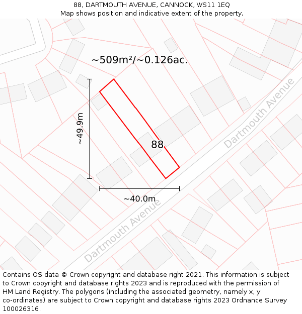 88, DARTMOUTH AVENUE, CANNOCK, WS11 1EQ: Plot and title map