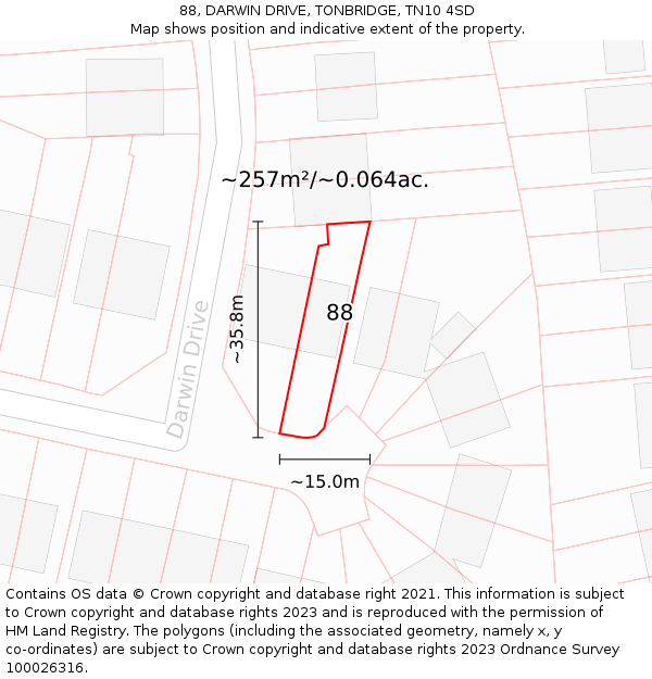 88, DARWIN DRIVE, TONBRIDGE, TN10 4SD: Plot and title map