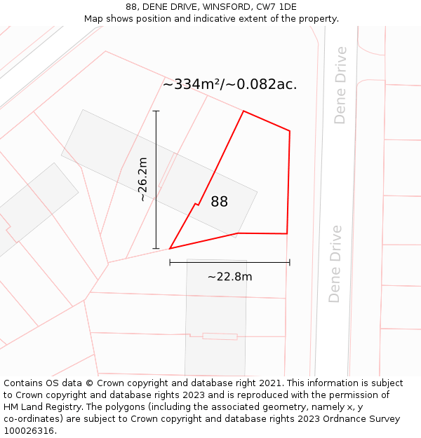 88, DENE DRIVE, WINSFORD, CW7 1DE: Plot and title map