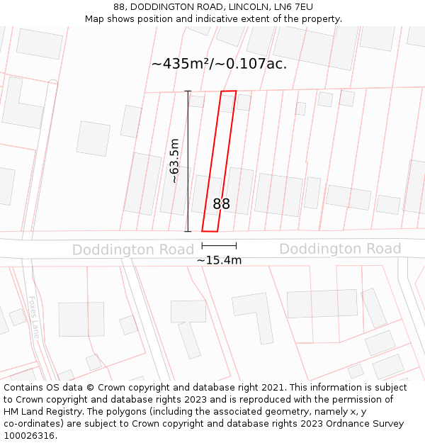 88, DODDINGTON ROAD, LINCOLN, LN6 7EU: Plot and title map