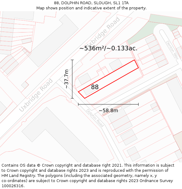 88, DOLPHIN ROAD, SLOUGH, SL1 1TA: Plot and title map