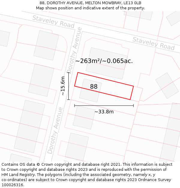 88, DOROTHY AVENUE, MELTON MOWBRAY, LE13 0LB: Plot and title map