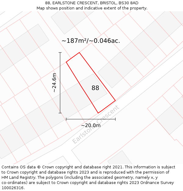 88, EARLSTONE CRESCENT, BRISTOL, BS30 8AD: Plot and title map