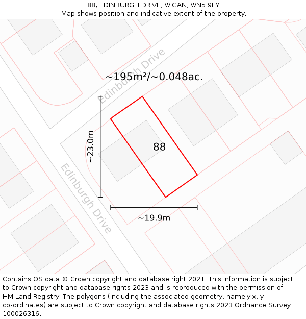 88, EDINBURGH DRIVE, WIGAN, WN5 9EY: Plot and title map