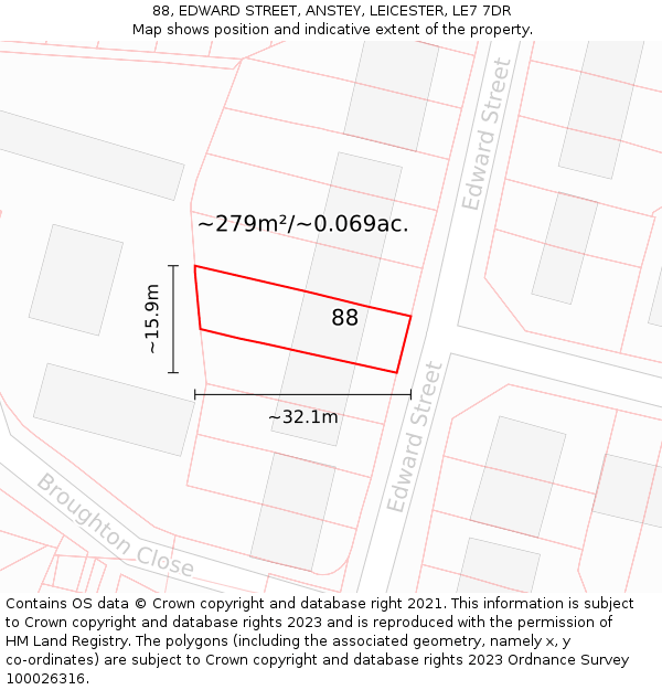 88, EDWARD STREET, ANSTEY, LEICESTER, LE7 7DR: Plot and title map