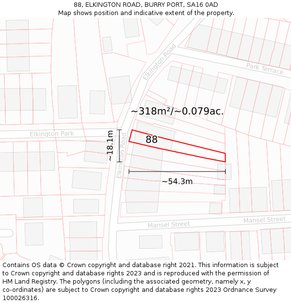 88, ELKINGTON ROAD, BURRY PORT, SA16 0AD: Plot and title map