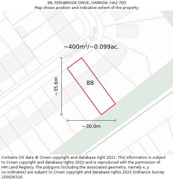 88, FERNBROOK DRIVE, HARROW, HA2 7ED: Plot and title map