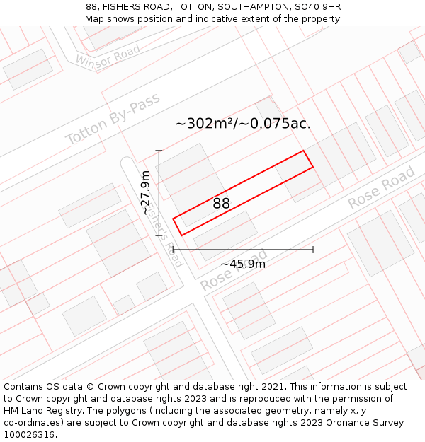 88, FISHERS ROAD, TOTTON, SOUTHAMPTON, SO40 9HR: Plot and title map