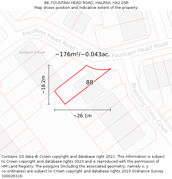 88, FOUNTAIN HEAD ROAD, HALIFAX, HX2 0SR: Plot and title map