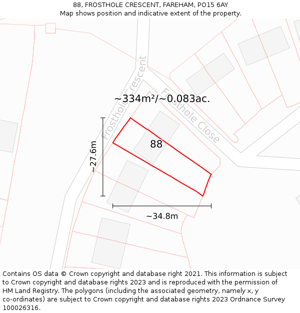 88, FROSTHOLE CRESCENT, FAREHAM, PO15 6AY: Plot and title map