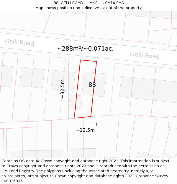 88, GELLI ROAD, LLANELLI, SA14 9AA: Plot and title map