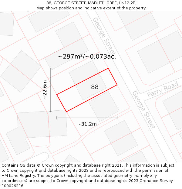 88, GEORGE STREET, MABLETHORPE, LN12 2BJ: Plot and title map