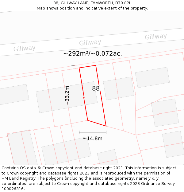 88, GILLWAY LANE, TAMWORTH, B79 8PL: Plot and title map