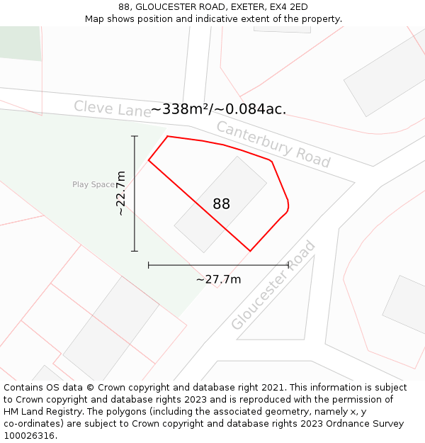 88, GLOUCESTER ROAD, EXETER, EX4 2ED: Plot and title map