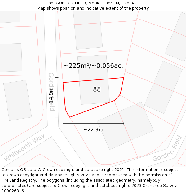 88, GORDON FIELD, MARKET RASEN, LN8 3AE: Plot and title map