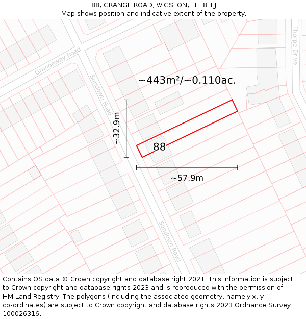 88, GRANGE ROAD, WIGSTON, LE18 1JJ: Plot and title map