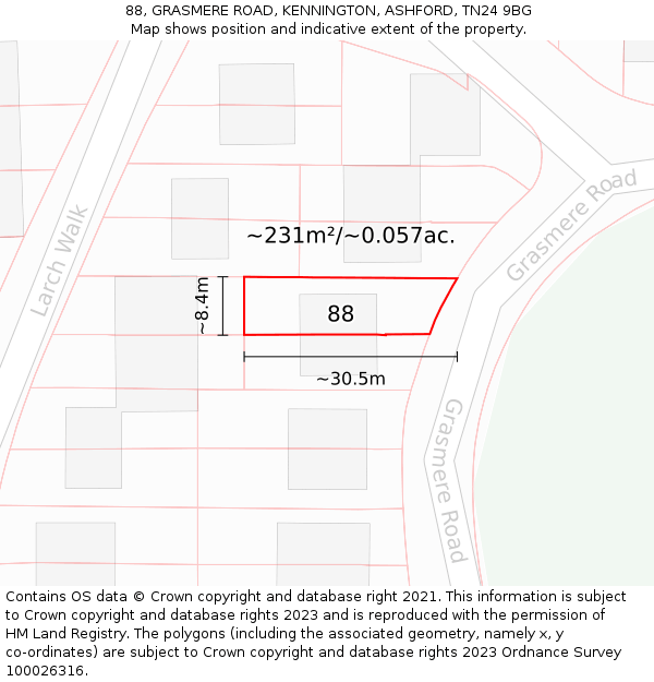 88, GRASMERE ROAD, KENNINGTON, ASHFORD, TN24 9BG: Plot and title map