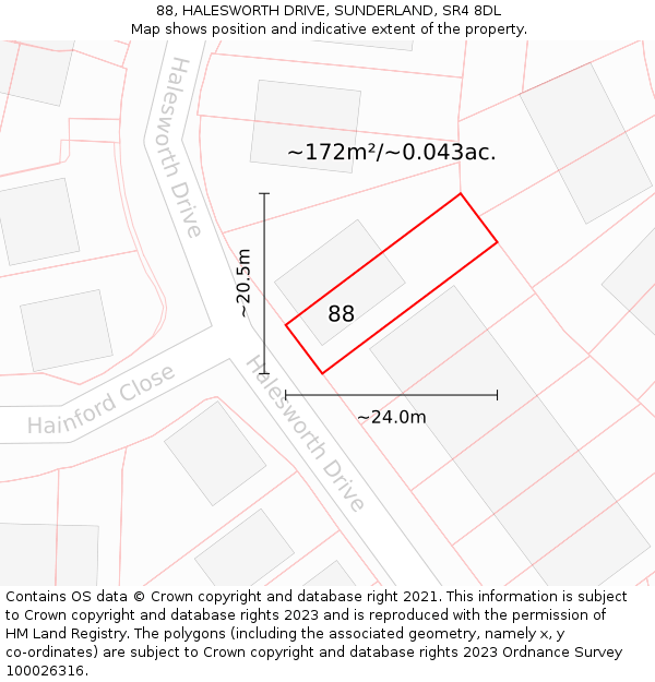 88, HALESWORTH DRIVE, SUNDERLAND, SR4 8DL: Plot and title map