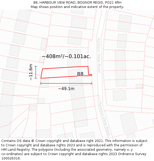 88, HARBOUR VIEW ROAD, BOGNOR REGIS, PO21 4RH: Plot and title map