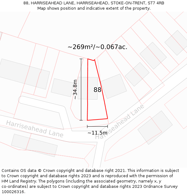 88, HARRISEAHEAD LANE, HARRISEAHEAD, STOKE-ON-TRENT, ST7 4RB: Plot and title map