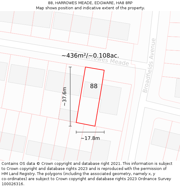 88, HARROWES MEADE, EDGWARE, HA8 8RP: Plot and title map