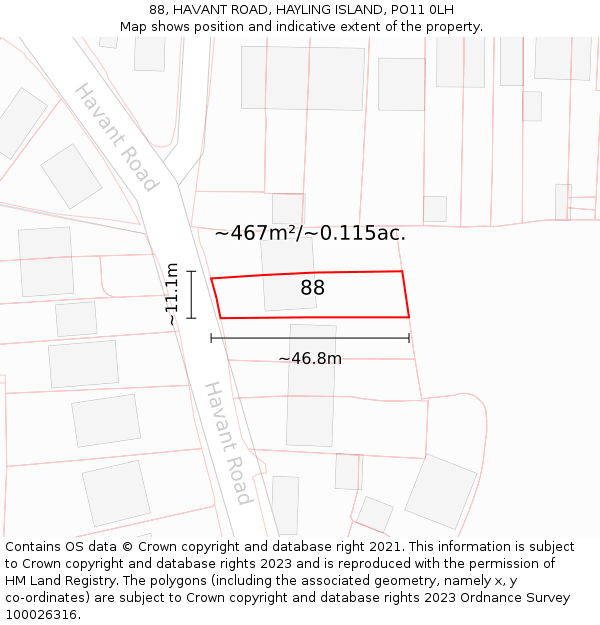 88, HAVANT ROAD, HAYLING ISLAND, PO11 0LH: Plot and title map