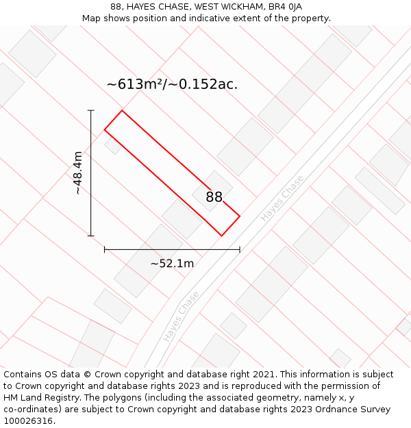 88, HAYES CHASE, WEST WICKHAM, BR4 0JA: Plot and title map