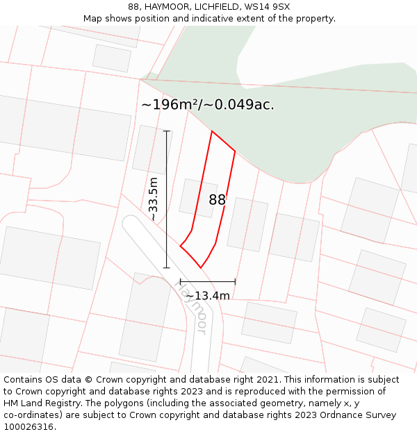 88, HAYMOOR, LICHFIELD, WS14 9SX: Plot and title map