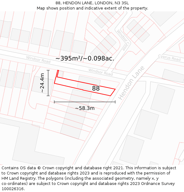 88, HENDON LANE, LONDON, N3 3SL: Plot and title map