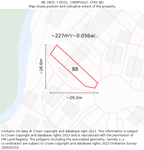 88, HEOL Y DDOL, CAERPHILLY, CF83 3JN: Plot and title map