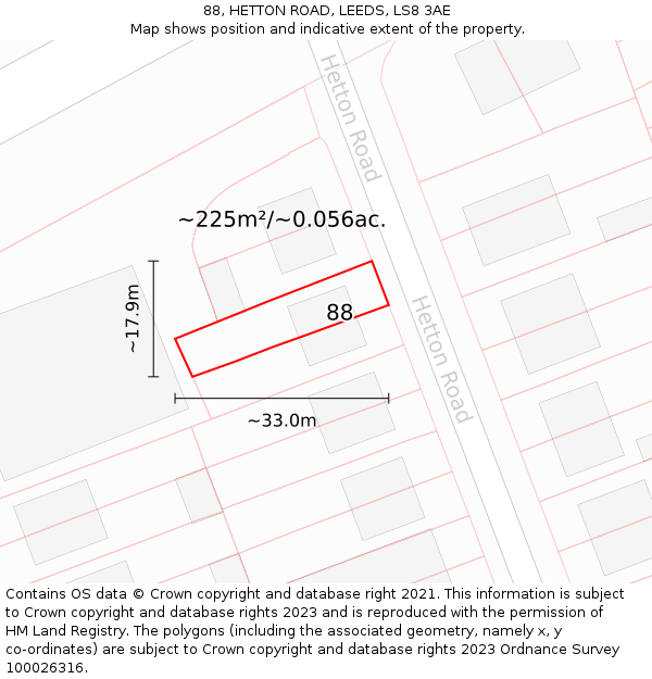 88, HETTON ROAD, LEEDS, LS8 3AE: Plot and title map