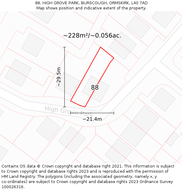 88, HIGH GROVE PARK, BURSCOUGH, ORMSKIRK, L40 7AD: Plot and title map