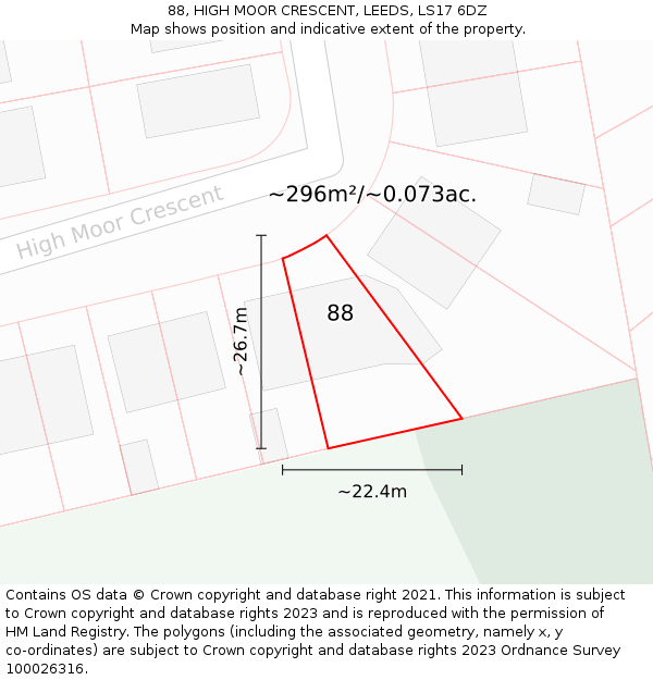 88, HIGH MOOR CRESCENT, LEEDS, LS17 6DZ: Plot and title map