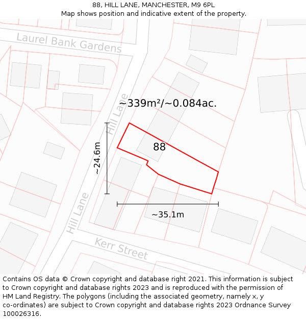 88, HILL LANE, MANCHESTER, M9 6PL: Plot and title map