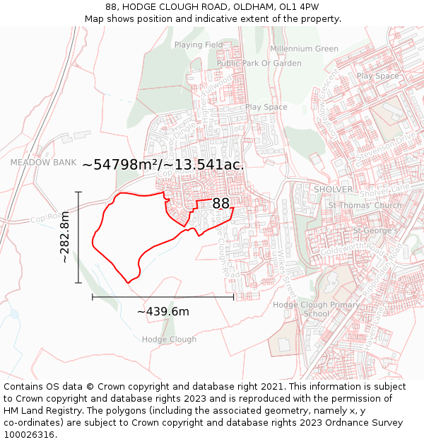 88, HODGE CLOUGH ROAD, OLDHAM, OL1 4PW: Plot and title map