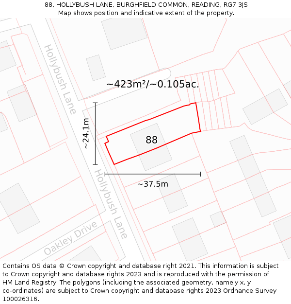 88, HOLLYBUSH LANE, BURGHFIELD COMMON, READING, RG7 3JS: Plot and title map