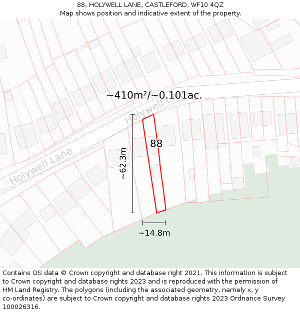 88, HOLYWELL LANE, CASTLEFORD, WF10 4QZ: Plot and title map